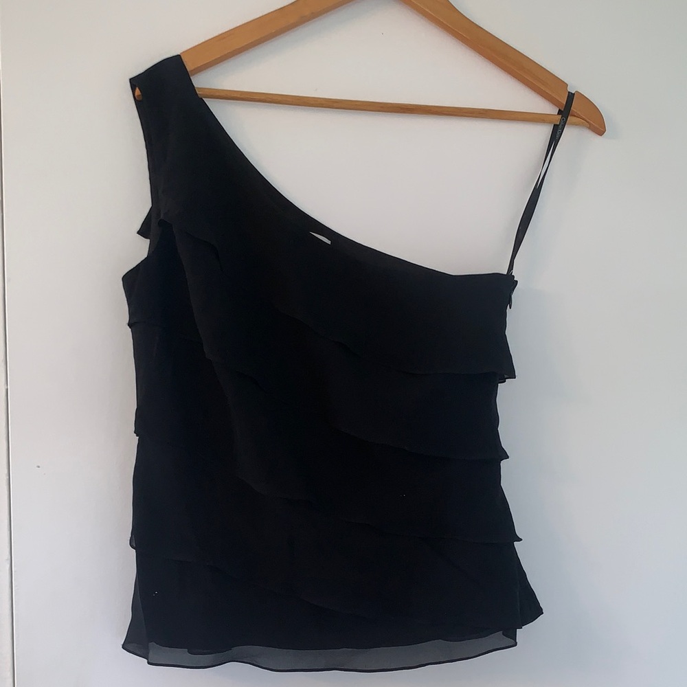 Calvin Klein Black One-Shoulder Ruffle Top